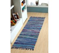 Second Nature Online Festival Recycled Cotton Blend Rag Rug In Varied Colourways Indoor And Outdoor Use / 60 Cm X 210 Cm / Blue