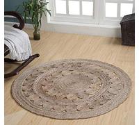 Second Nature Online Gherana Large Braided Jute Round Rug with Mini Circle Inset Design 150 cm Diameter
