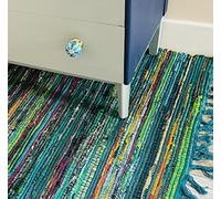 Second Nature Online Green Multi Colour Festival Large Rag Rug Hand Made Reversible Mat GoodWeave Certified 120 cm x 180 cm