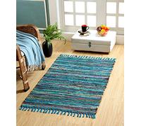 Second Nature Online Green Multi Colour Festival Rag Rug Medium Hand Made Reversible Mat GoodWeave Certified 90 cm x 150 cm