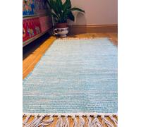 Second Nature Online Hush Hand Loomed Soft Cotton Rug In Muted Colours / 75 X 120 Cm / Turquoise