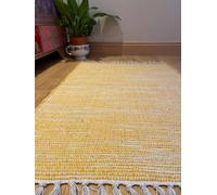 Second Nature Online Hush Hand Loomed Soft Cotton Rug In Muted Colours / 90 X 150 Cm / Mustard Yellow