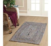 Second Nature Online Jeannie Small Braided Jute & Denim Blue Area Rug 75 cm x 120 cm