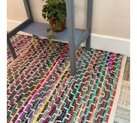 Second Nature Online - KADAM Multi Coloured Rag Rug | Hand Woven | Eco-Friendly: 100% Recycled Fabric | Ethically Sourced | Flat Weave (90 cm x 150 cm)