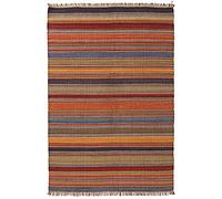 Second Nature Online Ketti Kilim Large Area Rug Handmade in Rich Wool Multi Colour Stripes