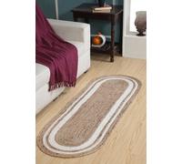 Second Nature Online Khidakee Oval Border Natural Rug Hand Woven Jute / 60 Cm X 180 Cm
