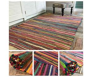 Second Nature Online Large Rainbow Eco Friendly Chindi Rag Rug Hand Loomed in Flat Weave Style with Multi Colour Recycled Fabric Strips 150 cm x 240 cm