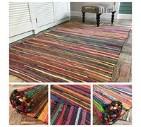 Second Nature Online Medium Square Rainbow Eco Friendly Chindi Rag Rug Hand Loomed in Flat Weave Style with Multi Colour Recycled Fabric Strips 150 cm x 150 cm