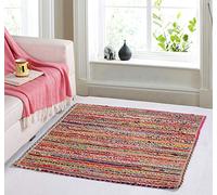Second Nature Online Mishran Eco Friendly Large Square Braided Rug Flat Weave with Natural Jute and Multi Colour Recycled Material 180 cm x 180 cm