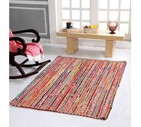 Second Nature Online Mishran Eco Friendly Medium Braided Area Rug Flat Weave Style with Natural Jute and Multi Colour Recycled Material 90 cm x 150 cm