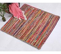 Second Nature Online Mishran Eco Friendly Medium Square Braided Rug Flat Weave with Natural Jute and Multi Colour Recycled Material 150 cm x 150 cm