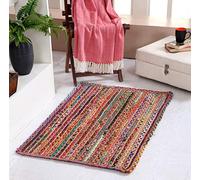 Second Nature Online Mishran Eco Friendly Small Braided Area Rug Flat Weave Style with Natural Jute and Multi Colour Recycled Material 60 cm x 90 cm