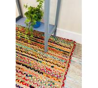 Second Nature Online Mishran Square Jute Area Rug Hand Woven With Recycled Fabric 180 Cm X 180 Cm