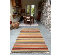 Second Nature Online Ooty Kilim Rug Handmade In Rich Wool Multi Colour Stripes / 120 Cm X 180 Cm
