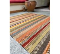 Second Nature Online Ooty Kilim Rug Handmade In Rich Wool Multi Colour Stripes / 75 Cm X 120 Cm