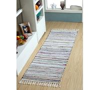 Second Nature Online Pastel Multi Colour Festival Long Rag Rug Runner Hand Made Reversible Mat GoodWeave Certified 60 cm x 210 cm