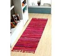 Second Nature Online Red Multi Colour Festival Long Rag Rug Runner Hand Made Reversible Mat GoodWeave Certified 60 cm x 210 cm