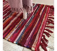 Second Nature Online Red Multi Colour Festival Rag Rug Medium Hand Made Reversible Mat GoodWeave Certified 75 cm x 120 cm