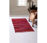 Second Nature Online Red Multi Colour Festival Rag Rug Small Hand Made Reversible Mat GoodWeave Certified 60 cm x 90 cm