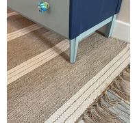 Second Nature Online Reteela Small Rug Sand Beige and Off White Triple Block Stripe Flat Weave with Cotton Jute Yarn 60 cm x 90 cm