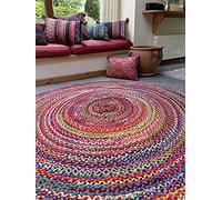 Second Nature Online Sundar Large Round Braided Fabric Rug Hand Made Flat Weave with Multi Colour Recycled Fabric 150 cm Diameter