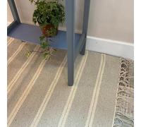 Second Nature Online Varca Small Rug Pale Grey Beige with Off White Stripe Flat Weave Style with Soft Recycled Yarn 60 cm x 90 cm