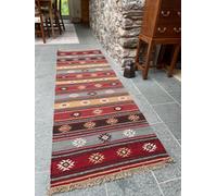 Second Nature Online Zanskar Kilim Rug Handmade In Wool Geometric Design / 75 Cm X 240 Cm
