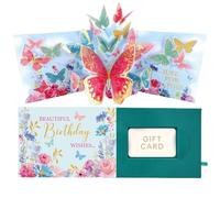 SECOND NATURE Pop Up Birthday Card With Gift Card Holder Beautiful Wishes Card & Gift Idea - Paper Celebrations 3D Floral, Pull-Out Gift Card Holder, Fits Standard Gift Cards, Envelope, Gifting