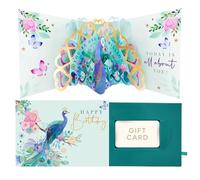 SECOND NATURE Pop Up Birthday Card With Gift Card Holder Pretty Peacock Card & Gift Idea - Paper Celebrations 3D, Peacock, Gold Foil, Envelope, Card Slot, Fits Any Physical Gift Card