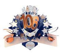 Second Nature Pop Ups 106th Birthday Card Pop Up 3D Happy Birthday Card Age 106 Today 3D For Him By Love Kate's - Milestone Keepsake, Blue Gold, Envelope Included, Father, Grandfather, Foiled