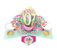 Second Nature Pop Ups 107th Birthday Card Pop Up 3D Happy Birthday Card Age 107 Today 3D For Her By Love Kate's - Foiled, Floral, Keepsake, Envelope, Personalised Age, Pink, Gold, Female
