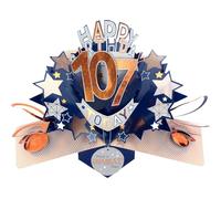 Second Nature Pop Ups 107th Birthday Card Pop Up 3D Happy Birthday Card Age 107 Today 3D For Him By Love Kate's - Milestone, Stars, Envelope Included, Personalised Age