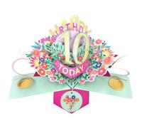 Second Nature Pop Ups 10th Birthday Card Pop Up 3D Happy Birthday Card Age 10 Today 3D For Her By Love Kate's - Milestone, Foil Finish, Envelope Included, Pink, Gold, Personalised Age