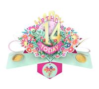 Second Nature Pop Ups 14th Birthday Card Pop Up 3D Happy Birthday Card Age 14 Today 3D For Her By Love Kate's - Floral, Foiled, Envelope, Keepsake, Milestone, Personalised Age, Pink, Golf