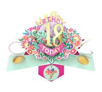 Second Nature Pop Ups 18th Birthday Card Pop Up 3D Happy Birthday Card Age 18 Today 3D For Her By Love Kate's - Pink, Gold Foil, Keepsake, Envelope Included, Teenage Girl, Milestone Birthday