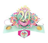 Second Nature Pop Ups 20th Birthday Card Pop Up 3D Happy Birthday Card Age 20 Today 3D For Her By Love Kate's - Foiled Keepsake, Pastel Florals, Milestone, Personalised Age, Envelope Included