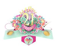 Second Nature Pop Ups 21st Birthday Card Pop Up 3D Happy Birthday Card Age 21 Today 3D For Her By Love Kate's - Keepsake, Florals, Pink, Envelope, Milestone, Personalised Age, Gold Foil