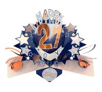 Second Nature Pop Ups 21st Birthday Card Pop Up 3D Happy Birthday Card Age 21 Today 3D For Him By Love Kate's - Blue Gold Star, Keepsake, Envelope, 3D Display, Son, Brother, Friend