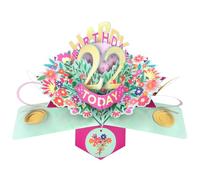 Second Nature Pop Ups 22nd Birthday Card Pop Up 3D Happy Birthday Card Age 22 Today 3D For Her By Love Kate's - Floral, Pop Reveal, Keepsake, Envelope Included, Personalised, Gold Foil