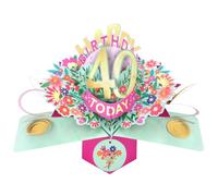 Second Nature Pop Ups 40th Birthday Card Pop Up 3D Happy Birthday Card Age 40 Today 3D For Her By Love Kate's - Pink, Foil, Floral Design, Keepsake, Gold, Envelope Included, Milestone
