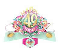 Second Nature Pop Ups 49th Birthday Card Pop Up 3D Happy Birthday Card Age 49 Today 3D For Her By Love Kate's - Floral Design, Pink, Gold, Foil Accents, Envelope Included, Personalised Age
