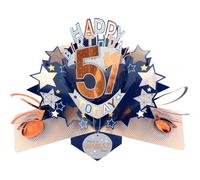 Second Nature Pop Ups 51st Birthday Card Pop Up 3D Happy Birthday Card Age 51 Today 3D For Him By Love Kate's - Handcrafted, Foiled, Envelope, Personalised Age, Keepsake, Milestone, Men