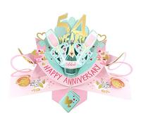 Second Nature Pop Ups 54th Wedding Anniversary Card Pop Up 3D Celebrating 54 Years Together By Love Kate's - Keepsake, Envelope, 3D, Personalised, Husband, Wife, Love Birds, Pink, Gold