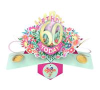 Second Nature Pop Ups 60th Birthday Card Pop Up 3D Happy Birthday Card Age 60 Today 3D For Her By Love Kate's - Pink, Gold, Florals, Keepsake, Envelope, Milestone, Personalised Age, Female