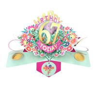 Second Nature Pop Ups 67th Birthday Card Pop Up 3D Happy Birthday Card Age 67 Today 3D For Her By Love Kate's - Floral Surprise, Personalised Age, Pink, Gold, Foiled Accents, Envelope Included
