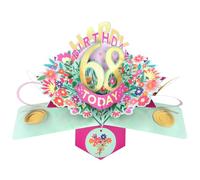 Second Nature Pop Ups 68th Birthday Card Pop Up 3D Happy Birthday Card Age 68 Today 3D For Her By Love Kate's - Floral, Foiled, Envelope, Keepsake, Pink, Gold, Personalised Age, Female