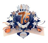 Second Nature Pop Ups 75th Birthday Card Pop Up 3D Happy Birthday Card Age 75 Today 3D For Him By Love Kate's - Blue, Gold, Keepsake, Envelope Included