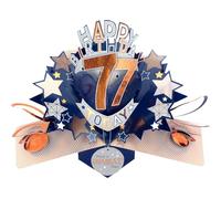 Second Nature Pop Ups 77th Birthday Card Pop Up 3D Happy Birthday Card Age 77 Today 3D For Him By Love Kate's - Milestone, Keepsake, Envelope Included, Personalised Age