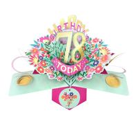 Second Nature Pop Ups 78th Birthday Card Pop Up 3D Happy Birthday Card Age 78 Today 3D For Her By Love Kate's - Floral Design, Foiled Accents, Pink, Gold, Envelope, Personalised Age