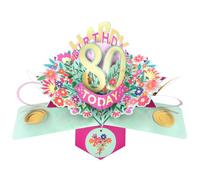 Second Nature Pop Ups 80th Birthday Card Pop Up 3D Happy Birthday Card Age 80 Today 3D For Her By Love Kate's - Floral, Keepsake, Envelope, Milestone, Female, Personalised Greeting, Pink, Gold